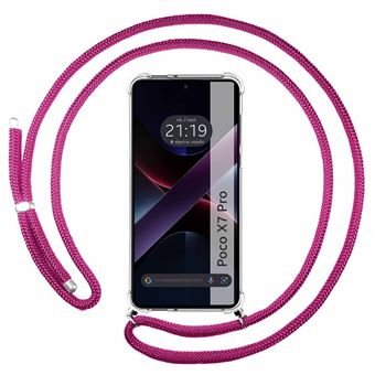 Capa TUMUNDOSMARTPHONE transparente para Xiaomi Poco X7 Pro 5G com cordão rosa fúcsia - 1