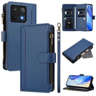 Capa FOXDOCK para Xiaomi 14T Pro 5G | Pele Premium | 9 Compartimentos para Cartões | Alça de Pulso Amovível - Azul escuro - 1