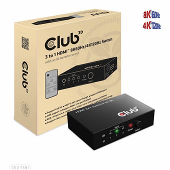Chaveador Kvm CLUB3D 3 to 1 HDMI 8K60Hz Switch | Preto - 1