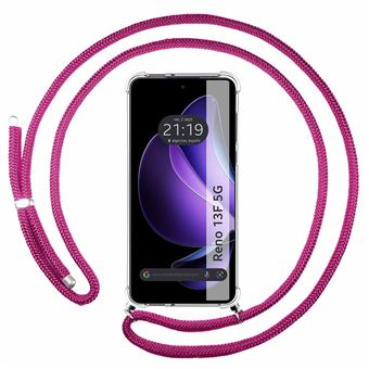 Capa TUMUNDOSMARTPHONE Transparente para Oppo Reno 13F 4G / 13 F 5G com cordão rosa fúcsia - 1