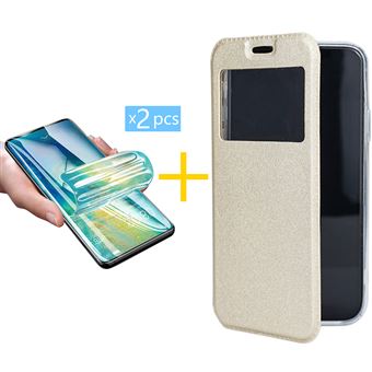 Pack Accetel 2 x Película de Hidrogel + Capa para Xiaomi MI 11 Lite 4G Gandy Flip Cover - Dourado - 1