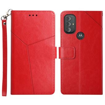 Capa magunivers PU à prova de choque, padrão de linha em forma de Y, magnético com suporte e alça vermelho para Motorola Moto G Power (2022) - 1
