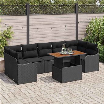Conjunto de Sofá de Jardim vidaXL | 8 Peças | Preto Rattan Sintético - 1