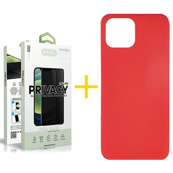 Pack 1 x Película de Vidro Temperado Anti-Spy + Capa Gandy Apple iPhone 16 Pro Silicone Líquido | Vermelho - 1