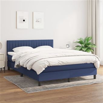 Cama com molas e colchão vidaXL | 140x190 cm | tecido azul - 1