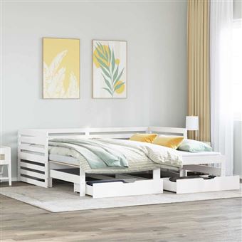 Sofá-cama com gavetas vidaXL | 90x200cm | madeira de pinho maciça branco - 1