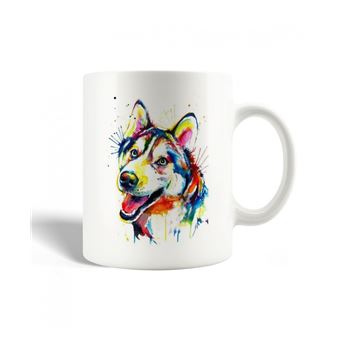 Caneca Maniacase Retrato de cabeça de lobo abstrato Lobo sorridente Lobo furioso Pinturas multicoloridas - 1