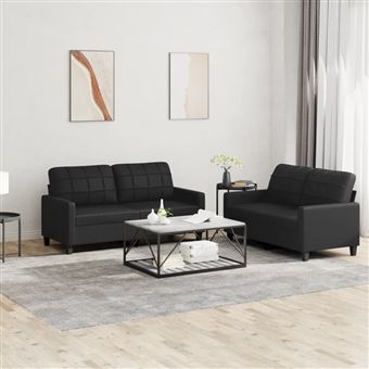 Conjunto de Sofás com Almofadões vidaXL | 2 Peças | couro artificial preto - 1