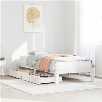 Estrutura de cama com gavetas vidaXL | 90x190 cm | pinho maciço branco - 1