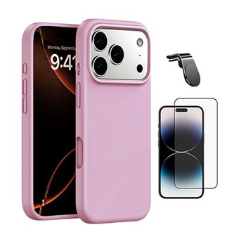 Kit Vidro Temperado + Capa Silicone Líquido + Suporte L PHONECARE para Apple iPhone 17 Pro Max | Rosa - 1