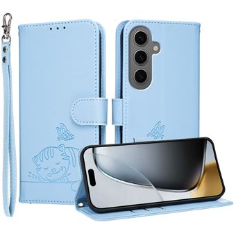 Capa FOXDOCK para Samsung Galaxy S24 Plus | Flip | Bloqueio RFID | Fecho Magnético | Pele Sintética | Alça de Pulso Amovível | Azul Claro - 1