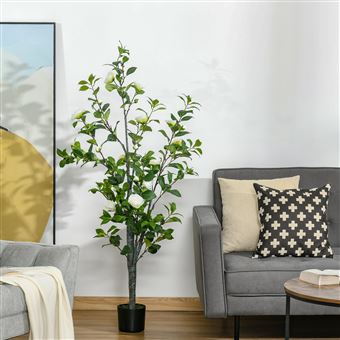 HOMCOM Planta Sintética con Vasija de Cemento |  Camelia artificial |  150cm - Verde - Planta Artificial - Comprar en Fnac.pt