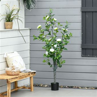 HOMCOM Planta Sintética con Vasija de Cemento |  Camelia artificial |  150cm - Verde - Planta Artificial - Comprar en Fnac.pt