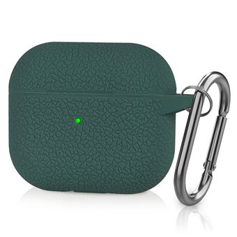 Capa silicone textura litchi, à prova de pó com gancho anti-perda, verde agulha de pinho Magunivers para AirPods 3 - 1