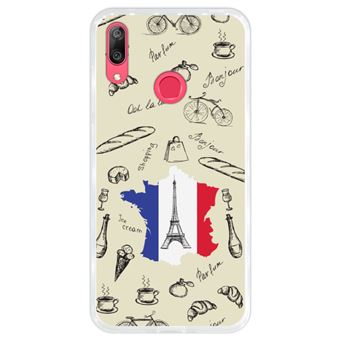 Capa Hapdey para Huawei Y7 2019 - Y7 Prime 2019 Design Torre Eiffel, Mapa e Bandeira de França em Silicone Flexível e TPU