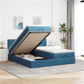 Estrutura de cama otomana com colchão vidaXL | azul escuro veludo - 1