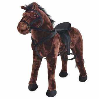 Cavalo de Montar vidaXL em Peluche XXL Castanho Escuro - 1