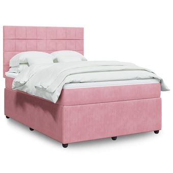 Cama com molas e colchão vidaXL | 160x200 cm | veludo rosa - 1