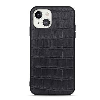 Capa e TPU + Couro Dourado Genuíno pele de crocodilo Preto para iPhone 13 mini 5.4'' - 1