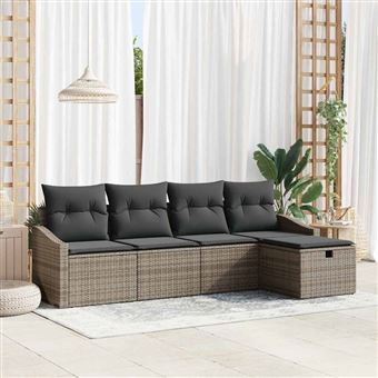 Conjunto de Sofás com Almofada vidaXL | 5 Peças | Cinzento vime PE - 1