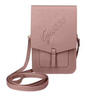 Bolsa Guess para Smartphone Saffiano Aspecto de Couro e Função Carteira - Rosa - 1