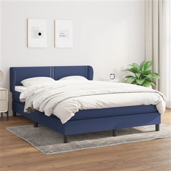 Cama com molas e colchão vidaXL | 140x190 cm | tecido azul - 1