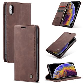 Capa Livro PhoneShield Caseme Elite para iPhone X | Costura em Couro PU | Fecho Magnético - Castanho Vintage