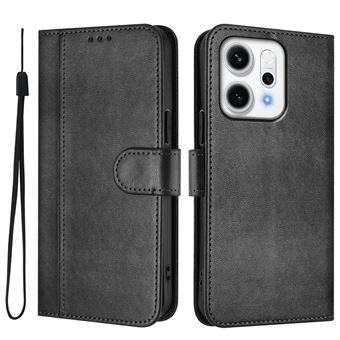 Capa FOXDOCK para OPPO Reno 14 Pro 5G | Estilo Vintage | TPU com Textura de Pele Antiderrapante | Compartimentos para Cartões e Suporte | Preto - 1