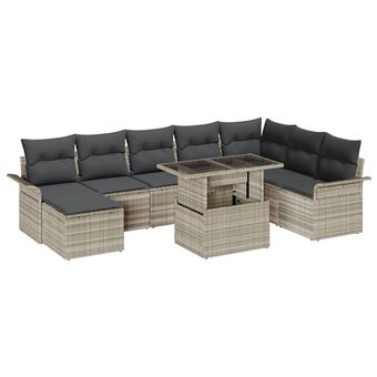 Conjunto de Sofá de Jardim com Almofada vidaXL | 9 Peças | Cinzento-claro - 1