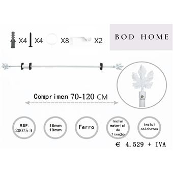 Varão de cortina BOD HOME | metal branco 70-120cm folha encantada - 1