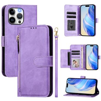 Capa FOXDOCK para iPhone 15 Pro Max | Pele PU com Fecho | Porta-Cartões | Alça de Mão | Roxo - 1