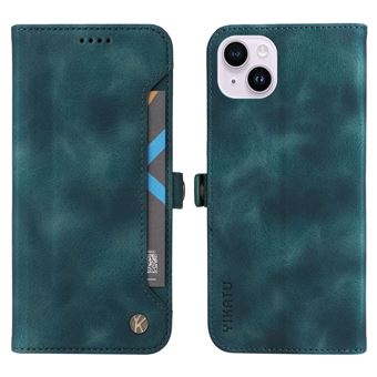 Capa PU YIKATU com suporte e suporte de cartão para iPhone 14 Plus - azul - 1