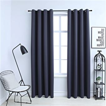 Cortinas Blackout vidaXL com argolas em metal 2 Peças 140x225cm antracite - 1