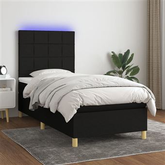 Cama box spring com colchão e LED vidaXL | 90x190 cm | tecido preto - 1
