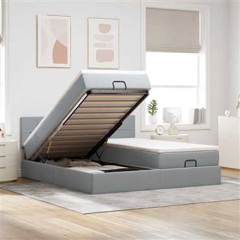 Estrutura de cama otomana com colchões vidaXL | tecido cinzento claro - 1