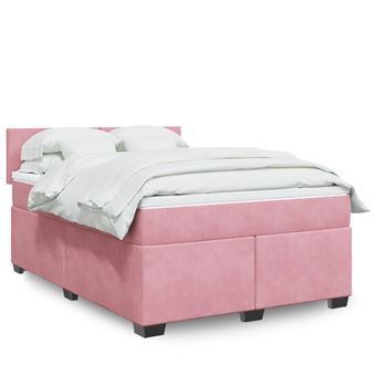 Cama com molas e colchão vidaXL | 160x200 cm | veludo rosa - 1