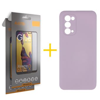 Pack 2 x Película de Vidro Temperado Full + Capa Accetel  Oppo A54 5G Silicone Líquido - Roxo - 1
