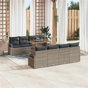 Conjunto de Sofá de Jardim com Almofada vidaXL | 9 Peças | Cinza e Castanho - 1