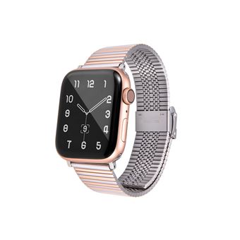 Bracelete de Aço Inoxidável HSMY Luxuoso para Apple Watch Series 6/ SE/ 5/ 4 | 40 mm - Dourado Rosa&Prata - 1