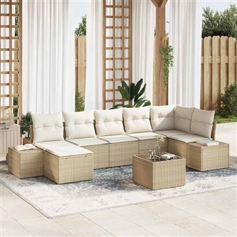Conjunto de Sofá de Jardim com Almofada vidaXL | 8 Peças | Bege vime PE - 1