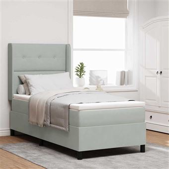Cama Box Spring com LED e Colchão vidaXL | Cinzento-claro | 80 x 200 cm - 1
