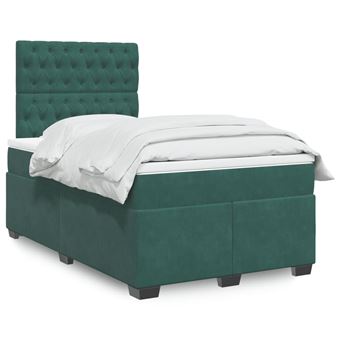 Cama boxspring com colchão vidaXL | 120x200 cm | veludo verde-escuro - 1