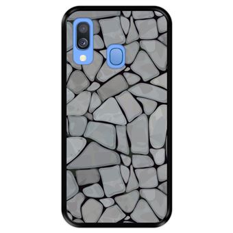 Capa Tpu Hapdey para Samsung Galaxy A40 2019 | Design Mosaico de Parede de Pedra Abstrato e Moderno - Preto