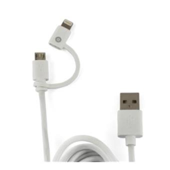 Cabo USB 2 em 1 Lightning+Micro USB 2.1A (Carga/Datos) MFI Branco - Muvit - 1
