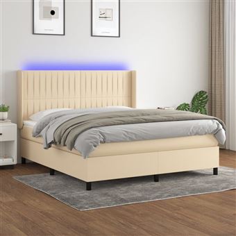 Cama box spring com colchão e LED vidaXL | 180x200 cm | tecido cor creme - 1
