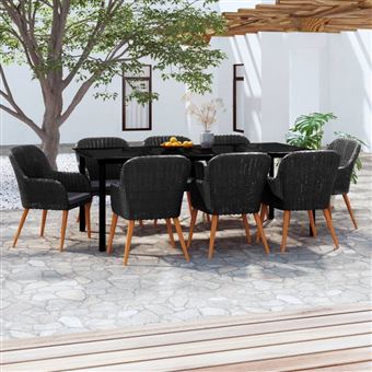 Conjunto de jantar para jardim vidaXL 9 peças com almofadões preto - 1