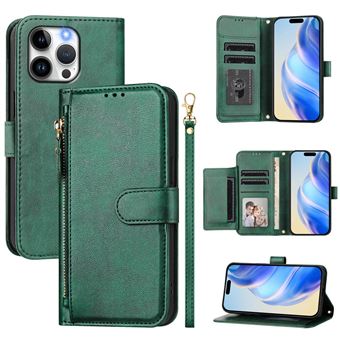 Capa FOXDOCK para iPhone 15 Pro Max | Pele PU com Fecho | Porta-Cartões | Alça de Mão | Verde - 1