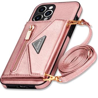 Capa com cordão crossbody porta cartões Antiimpacto | para Iphone 13 Pro Max | Rosa - 1