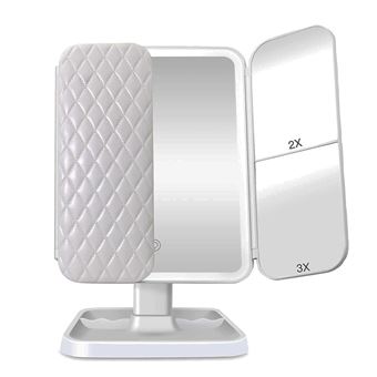Espelho de Maquilhagem Klack com Aumento 1X/2X/3X | LED | Recarregável | 3 Configurações de Luz | Tripla Dobra | Ecrã Tátil com Bateria e Cabo USB Incluído - 1