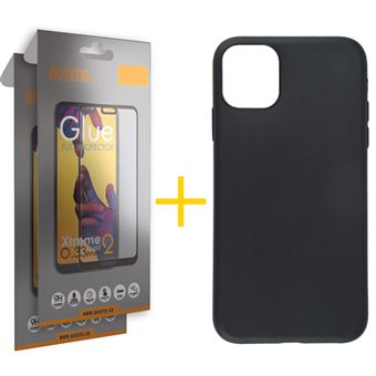 Conjunto Skyhe para iPhone 12 Mini | 2 x Película de Vidro Full + Capa Silicone Liso - Preto - 1